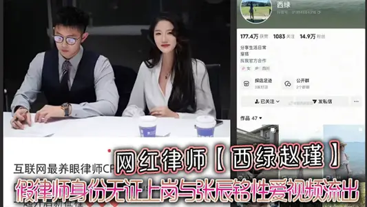 网红律师【西绿赵瑾】一 人设崩塌假律师身份无证上岗与张辰铭性爱视频流出